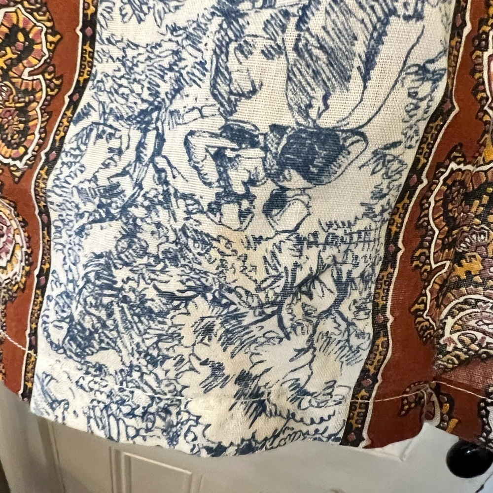 Vintage Pleetway Balloon Seat Pajama Brown Paisley Blue Toile Set Size C Large - Picture 5 of 8